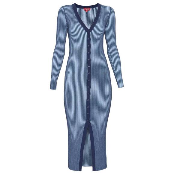 NEW STAUD shoko long sleeve sweater dress in navy/clear blue - Picture 5 of 5